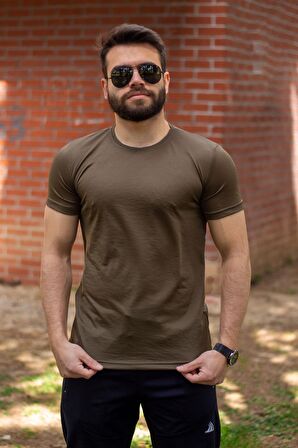 Haki Yeşil Basic Rahat İnce Petek Kumaş Spor Erkek Tshirt 22ETSHPORT