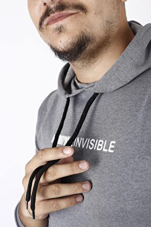 Füme Invisible Yazılı Kanguru Cep Kapüşonlu Erkek Sweatshirt 21ESWTKGVS