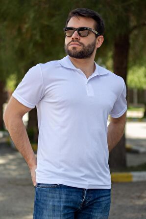 Erkek Beyaz Petek Tam Esnek Likralı Rahat Ribana Kol Polo Yaka T-Shirt 24EPLYSNSP