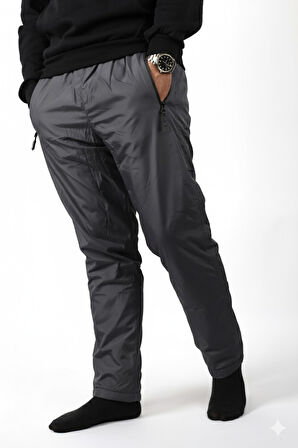 Erkek Füme Gri Rüzgar Geçirmez Suya Dayanıklı İçi Peluş Motorcu Eşofman Altı 22EESA5033