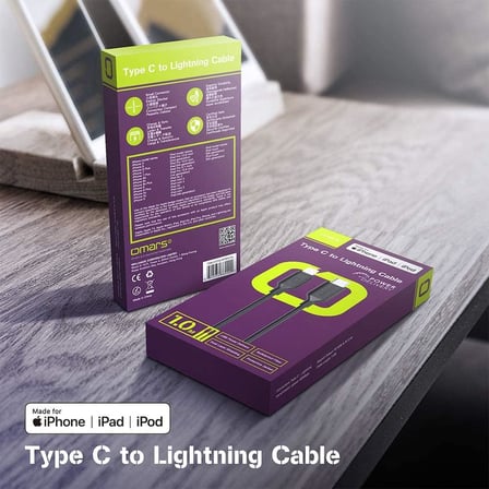 Type-C to iPhone MFI Lightning Hızlı Şarj ve Data Kablosu Siyah 1 Metre