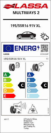Lassa 195/55R16 91V Xl Multıways 2 C-C-70 4 Mevsim Oto Lastiği (Üretim Yılı: 2025)