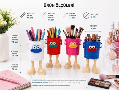 ARVALE Walky Bin Ayaklı Kalemlik - Sevimli Yüz Figürlü Masaüstü Kalem Kutusu, Ofis ve Çocuk Odası Düzenleyici, Makyaj Fırçalığı, Hediyelik Plastik Kalem Standı (Pembe)