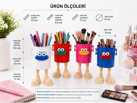 ARVALE Walky Bin Ayaklı Kalemlik - Sevimli Yüz Figürlü Masaüstü Kalem Kutusu, Ofis ve Çocuk Odası Düzenleyici, Makyaj Fırçalığı, Hediyelik Plastik Kalem Standı (Pembe)