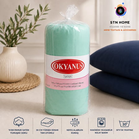 STN HOME OKYANUS PAMUK SATEN LASTİKLİ ÇARŞAF SETİ AÇIK YEŞİL
