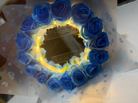 KAYZEN Aynalı buket bu senin çiçeğin aynadaki benim çiçeğim yazılı mavi gül büket