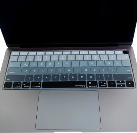 Türkçe Q Klavye Koruyucu MacBook Air 13 A1932 A2179 A2337 M1 Uyumlu | US Amerikan Düz Enter ANSI | Türkçe Baskılı Silikon Keyboard Cover Siyah Gri