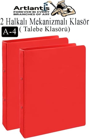 Kırmızı 2 Halkalı Klasör 2 Adet A4 PVC Öğrenci ve Ofis Tipi Evrak Sunum Talebe Büro Klasörü İç Cepli Otomatik Mekanizmalı