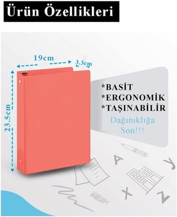 Kırmızı 2 Halkalı Klasör 2 Adet A4 PVC Öğrenci ve Ofis Tipi Evrak Sunum Talebe Büro Klasörü İç Cepli Otomatik Mekanizmalı