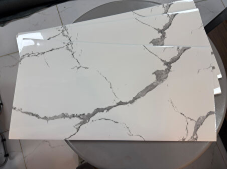 (6 Adet) Kendinden Yapışkanlı Dekoratif Esnek Köpük Beyaz Pvc Mermer Panel 60x30 (0,18 m²)cm Mutfak Banyo WC