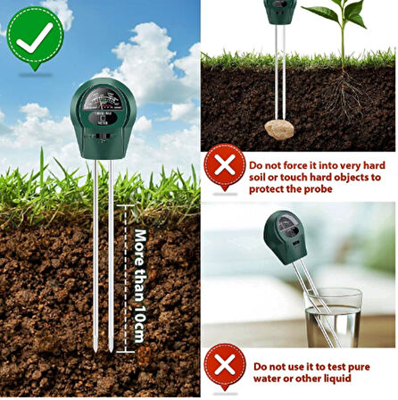 3'ü 1 Arada Toprak Test Cihazı Toprak  PH- Isı Nem-Güneş Işığı Ölçer /Saksı Çiçeği Sera Bahçe