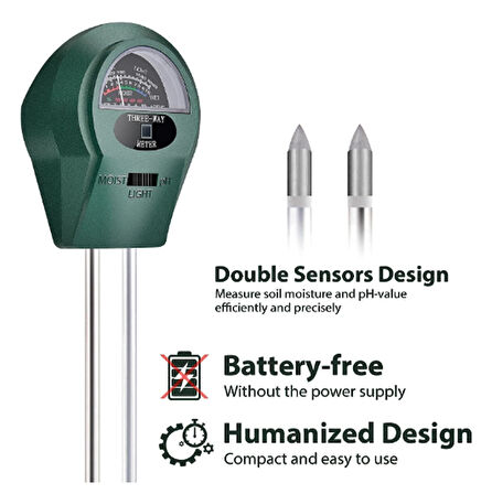 3'ü 1 Arada Toprak Test Cihazı Toprak  PH- Isı Nem-Güneş Işığı Ölçer /Saksı Çiçeği Sera Bahçe