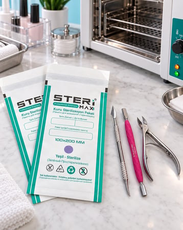 100'lü Kuru Hava Sterilizasyon Paketi 100x200mm İndikatörlü Sterilizasyon Kraft Paketi