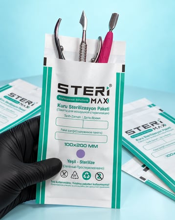 100'lü Kuru Hava Sterilizasyon Paketi 100x200mm İndikatörlü Sterilizasyon Kraft Paketi