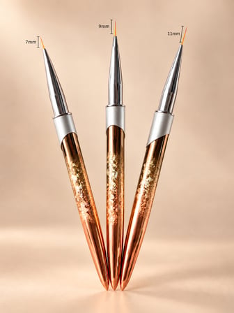 3'lü Kapaklı İnce Nail Art Detay Çizim ve French Fırça Seti Bronz LIN-006