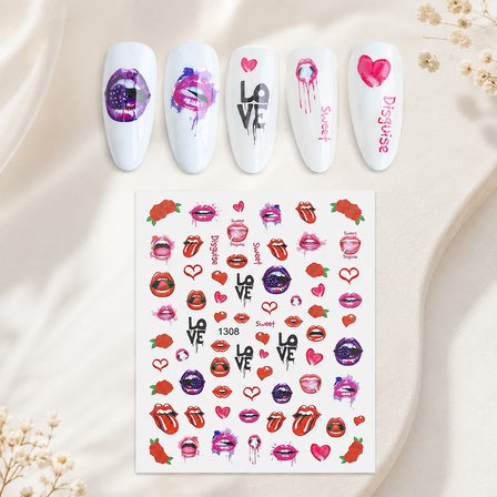 Dudak Kalp Gül Tema Tırnak Sticker Tırnak Etiketi Nail Art JO-1308