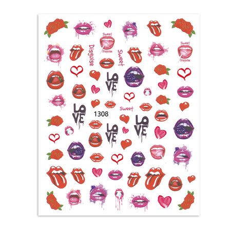 Dudak Kalp Gül Tema Tırnak Sticker Tırnak Etiketi Nail Art JO-1308