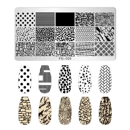 Taş ve Geometrik Çizimler Dizayn Nail Art Stamping Baskı Plakası FG-025