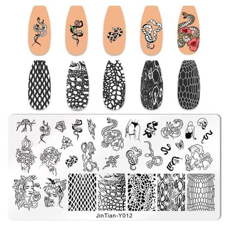 Gotik Yılan ve Yılan Derisi Dizayn Nail Art Stamping Baskı Plakası JT-Y012