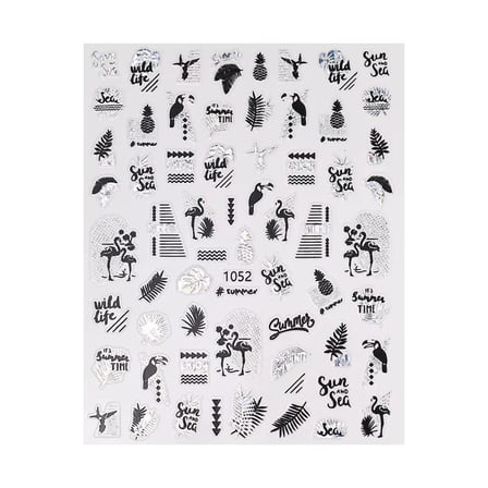 Gümüş Holografik Flamingo ve Yaprak Dizayn Tırnak Sticker Tırnak Etiketi Nail Art JO-1052S