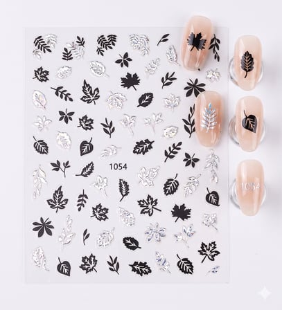 Gümüş Holografik Yaprak Dizayn Tırnak Sticker Tırnak Etiketi Nail Art JO-1054S