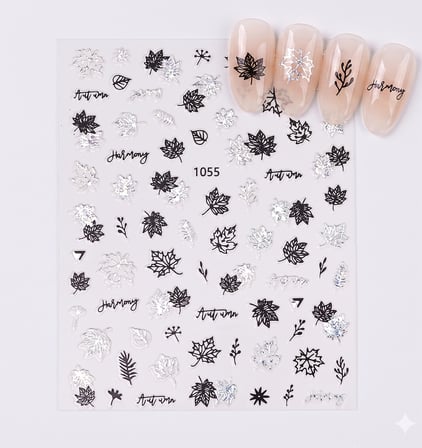 Gümüş Holografik Yaprak Dizayn Tırnak Sticker Tırnak Etiketi Nail Art JO-1055S