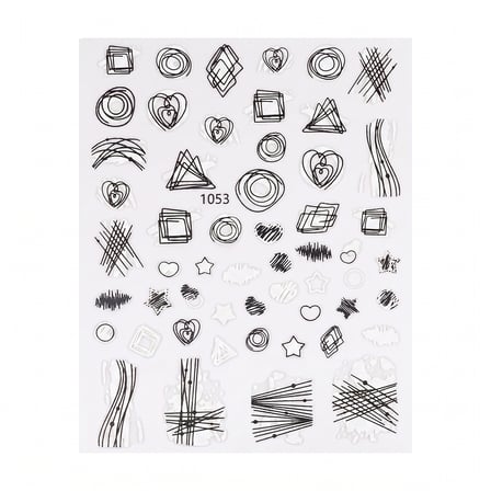 Beyaz Siyah Geometrik Çizim Tırnak Sticker Tırnak Etiketi Nail Art JO-1053w