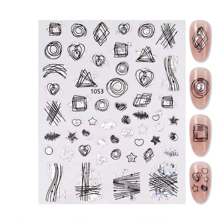 Gümüş Holografik Geometrik Çizim Tırnak Sticker Tırnak Etiketi Nail Art JO-1053S