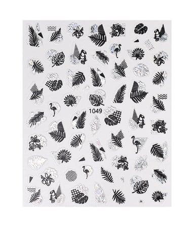 Silver Yaprak ve Kuş Çizim Tırnak Sticker Tırnak Etiketi Nail Art JO-1049S