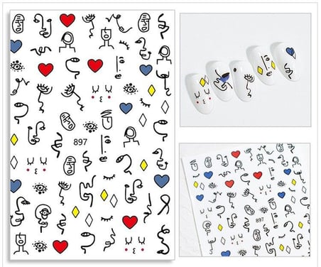 Sanatsal Yüz ve Çizgiler Tırnak Sticker Tırnak Etiketi Nail Art JO-897