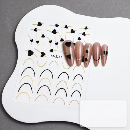 Gold Kalp ve Şerit Tırnak Sticker Kalp Tırnak Etiketi Nail Art 2181G