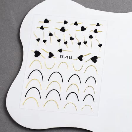 Gold Kalp ve Şerit Tırnak Sticker Kalp Tırnak Etiketi Nail Art 2181G