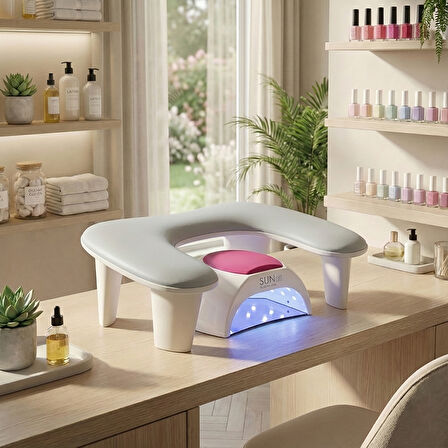 Oval U Tipi Ergonomik Manikür Sehpası Gri Manikür Kol Desteği U1G
