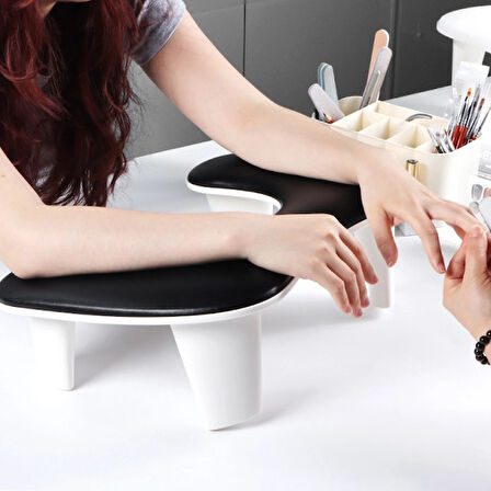 Oval U Tipi Ergonomik Manikür Sehpası Siyah Manikür Kol Desteği U1B