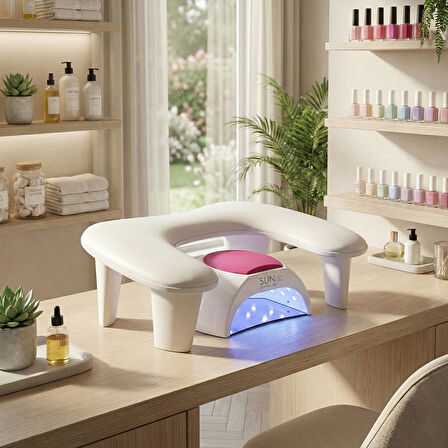 Oval U Tipi Ergonomik Manikür Sehpası Beyaz Manikür Kol Desteği U1W