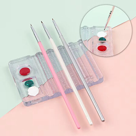 Manikür Protez Tırnak Fırça Standı ve Renk Paleti Şeffaf