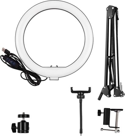 Akrobat Hareketli 3 Renkli Led Halka Selfie Make Up Eğitim Çekim Lambası Telefon Tutuculu Led Halka Masa Lambası Mengeneli