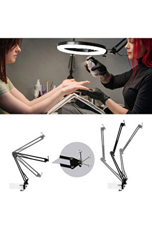 Akrobat Hareketli 3 Renkli Led Halka Selfie Make Up Eğitim Çekim Lambası Telefon Tutuculu Led Halka Masa Lambası Mengeneli