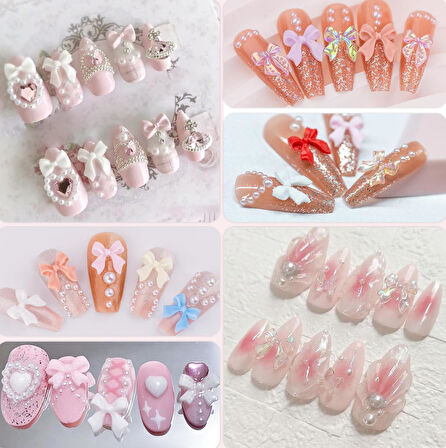 Tırnak Süsleme Charm Nail Art Charm Taşları Fiyonk Dizayn Mix Renk 3D Tırnak Süsleri 042