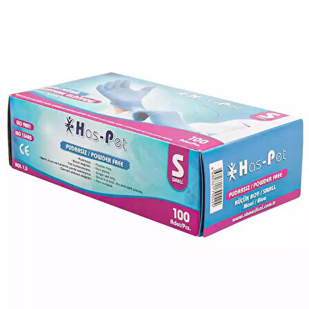 Pudrasız Mavi Nitril Eldiven Small HasPet 100lü
