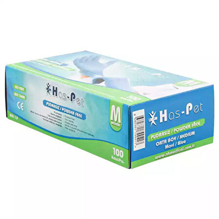 Pudrasız Mavi Nitril Eldiven Medium HasPet 100lü
