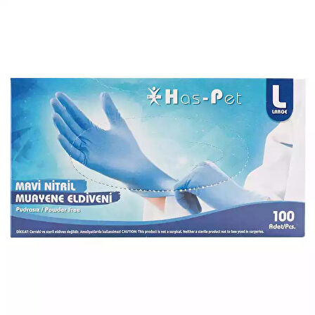 Pudrasız Mavi Nitril Eldiven Large HasPet 100lü