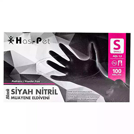 Pudrasız Siyah Nitril Eldiven Small HasPet 100lü