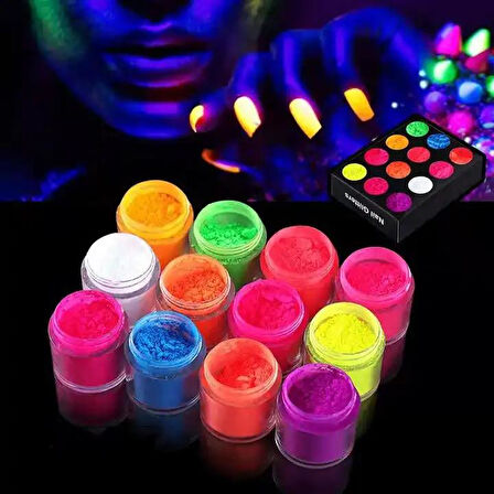 Nail Art Floresan Tırnak Toz Pigment 12li Set Neon