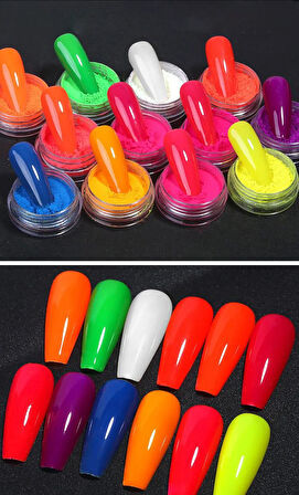 Nail Art Floresan Tırnak Toz Pigment 12li Set Neon Aplikatörlü