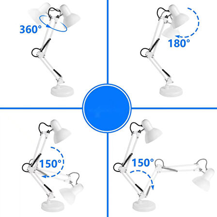 Akrobat Hareketli Masa Üstü Çalışma Lambası - Manikür Masa Üstü Lambası Beyaz