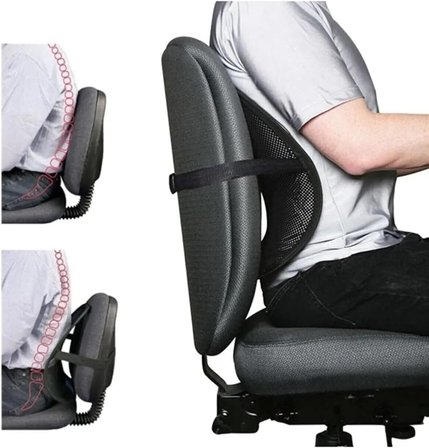 Fileli Ortopedik Oto Bel Sırt Destek Minderi Destekli Ayarlanabilir Terletmeyen Araba Ofis Koltuk Sandalye Sırt Dayama Filesi, , Siyah, 42