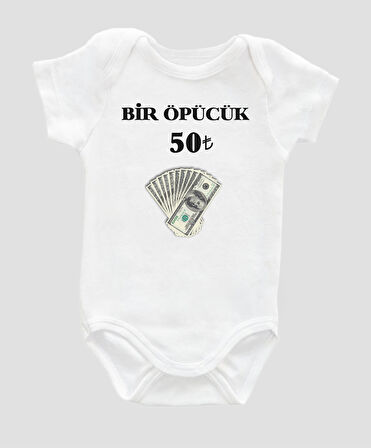 Organik %100 Pamuk Bir Öpücük 50tl Baskılı Bebek Body ZBN073