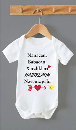 Organik %100 Pamuk Nenecan Babacan Xarçlıkları Hazırlayın  Azeri Bebek Body Zıbın ZBN0158