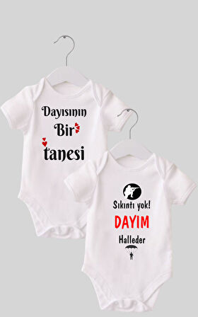 01 Dayı Set 2 'li Organik %100 Pamuk  Baskılı Bebek Body Zıbın ZBN210